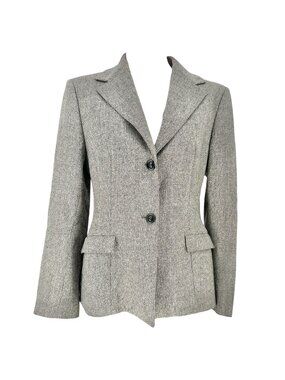 Piazza Sempione Blazer Size 10 Italian Wool Blend Gray Herringbone Tailored Fit
